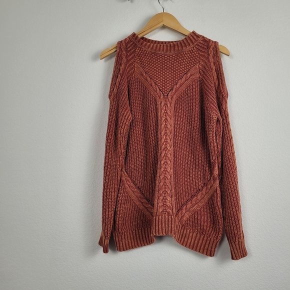 Umgee rustic orange cold shoulder knit sweater - Picture 2 of 10